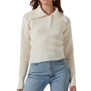 ASTR the Label Cream Wool Blend Academia Chunky Knit Collared Sweater Size M